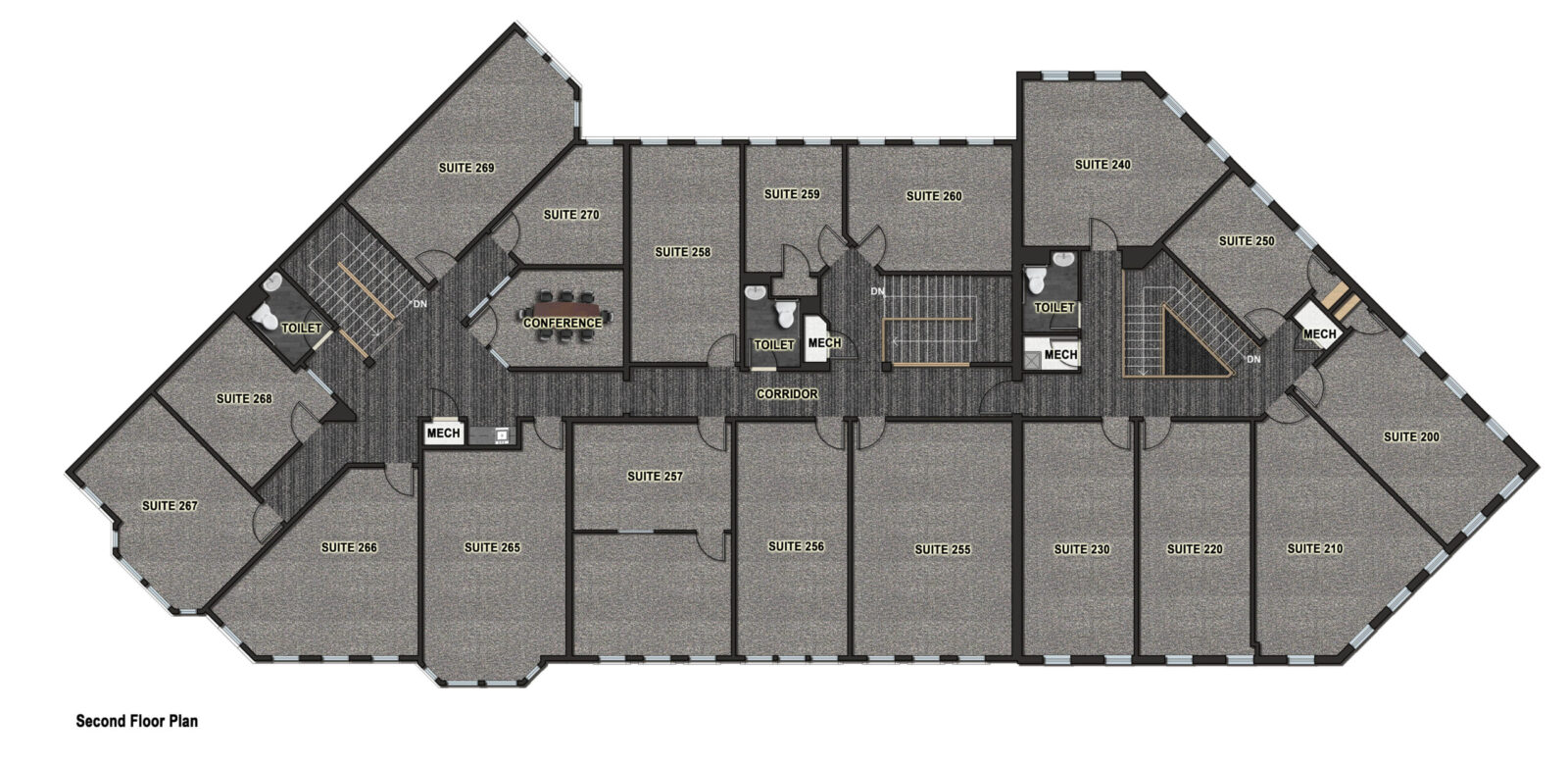 Second floor plan of several suites
